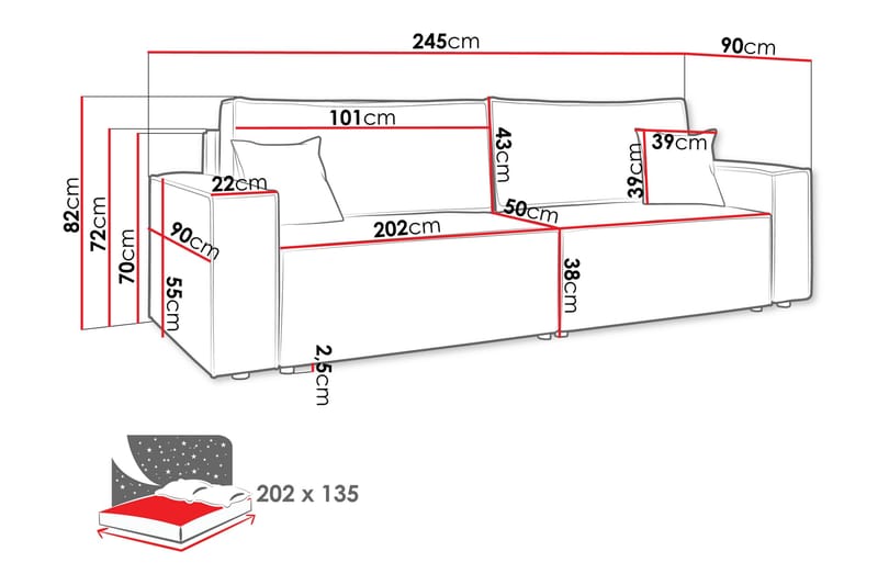 Hobson Sovesofa 3-seter i Plysj - Hvit - Møbler - Sofaer - Sovesofaer - 3 seters sovesofa