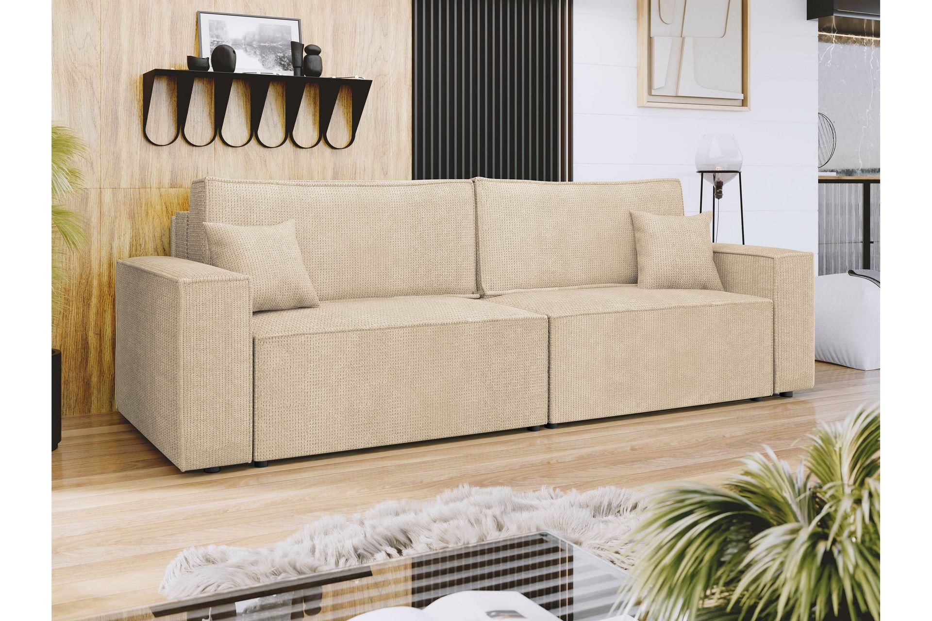 Hobson Sovesofa 3-seter i Plysj - Beige - Møbler - Sofaer - Sovesofaer - 3 seters sovesofa