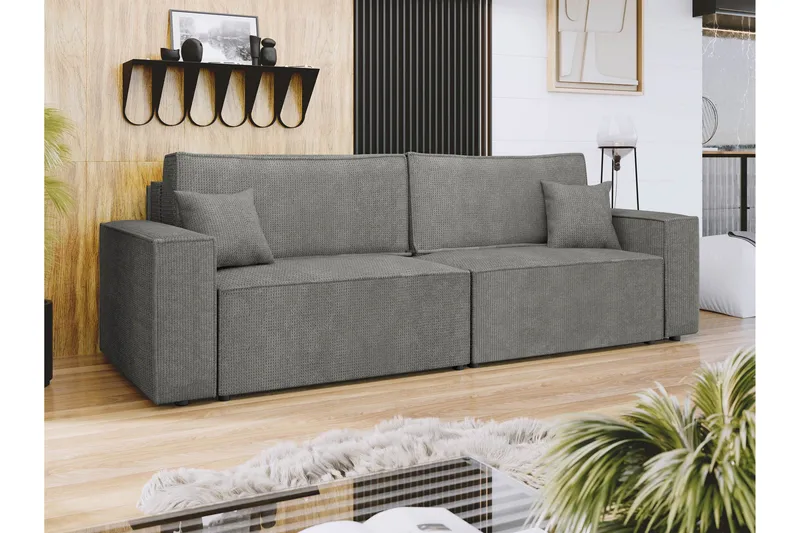 Hobson Sovesofa 3-seter i Plysj - Grå - Møbler - Sofaer - Sovesofaer - 3 seters sovesofa