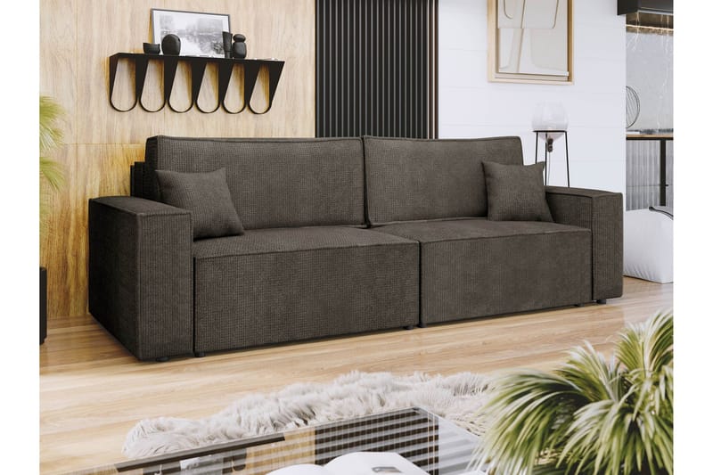 Hobson Sovesofa 3-seter i Plysj - Grå - Møbler - Sofaer - Sovesofaer - 3 seters sovesofa