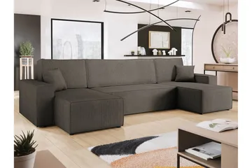 Hobson Sovesofa med Dobbel Sjeselong 4-seter i Plysj - Grå - Møbler - Sofaer - Sovesofaer - U sovesofa