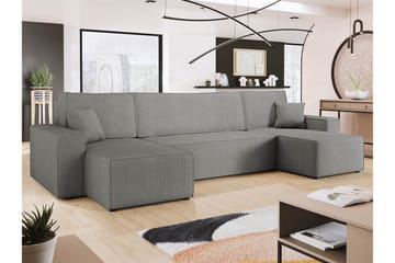 Hobson Sovesofa med Dobbel Sjeselong 4-seter i Plysj - Grå - Møbler - Sofaer - Sovesofaer - U sovesofa