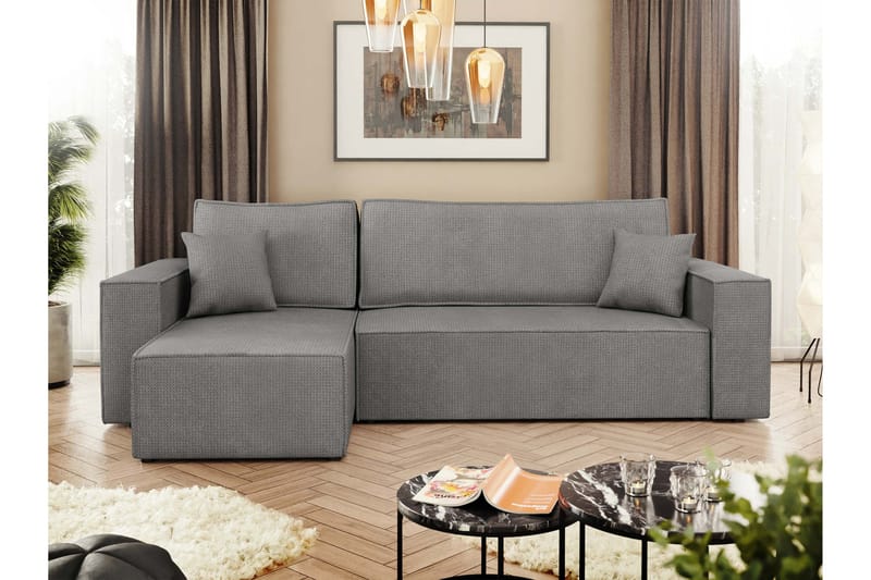 Hobson Sovesofa med Sjeselong 3-seter i Plysj - Grå - Møbler - Sofaer - Sovesofaer - Sovesofa divan