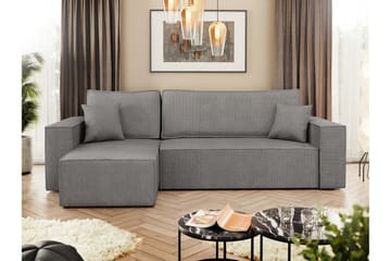 Hobson Sovesofa med Sjeselong 3-seter i Plysj - Grå - Møbler - Sofaer - Sovesofaer - Sovesofa divan