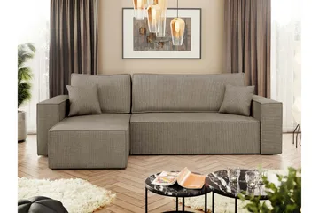 Hobson Sovesofa med Sjeselong 3-seter i Plysj - Brun - Møbler - Sofaer - Sovesofaer - Sovesofa divan