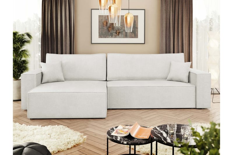 Hobson Sovesofa med Sjeselong 3-seter i Plysj - Hvit - Møbler - Sofaer - Sovesofaer - Sovesofa divan