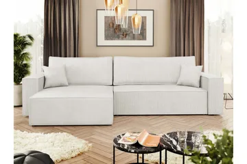 Hobson Sovesofa med Sjeselong 3-seter i Plysj - Hvit - Møbler - Sofaer - Sovesofaer - Sovesofa divan