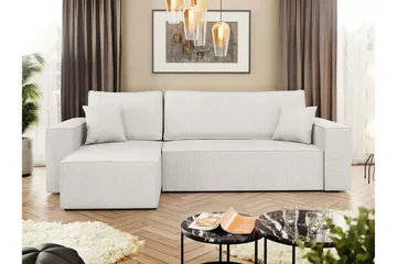 Hobson Sovesofa med Sjeselong 3-seter i Plysj - Hvit - Møbler - Sofaer - Sovesofaer - Sovesofa divan