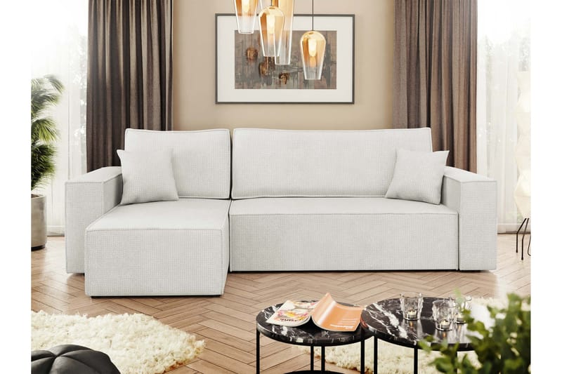 Hobson Sovesofa med Sjeselong 3-seter i Plysj - Hvit - Møbler - Sofaer - Sovesofaer - Sovesofa divan