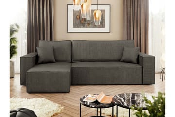 Hobson Sovesofa med Sjeselong 3-seter i Plysj - Grå - Møbler - Sofaer - Sovesofaer - Sovesofa divan