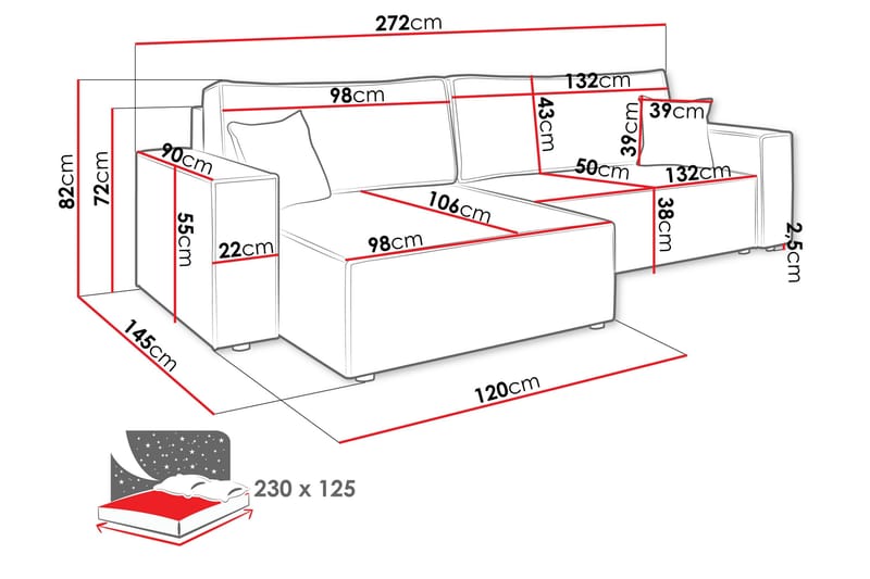 Hobson Sovesofa med Sjeselong 3-seter i Plysj - Beige - Møbler - Sofaer - Sovesofaer - Sovesofa divan
