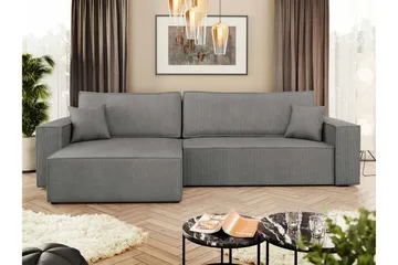 Hobson Sovesofa med Sjeselong 3-seter i Plysj - Grå - Møbler - Sofaer - Sovesofaer - Sovesofa divan