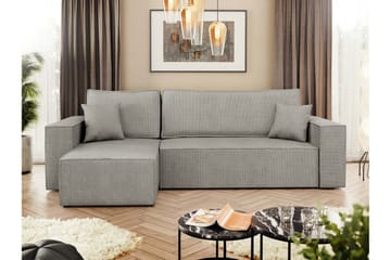 Hobson Sovesofa med Sjeselong 3-seter i Plysj - Grå - Møbler - Sofaer - Sovesofaer - Sovesofa divan