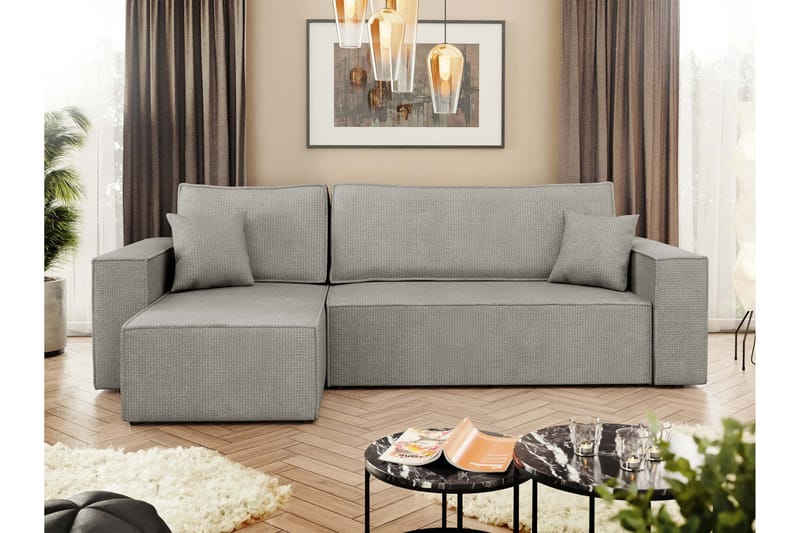 Hobson Sovesofa med Sjeselong 3-seter i Plysj - Grå - Møbler - Sofaer - Sovesofaer - Sovesofa divan