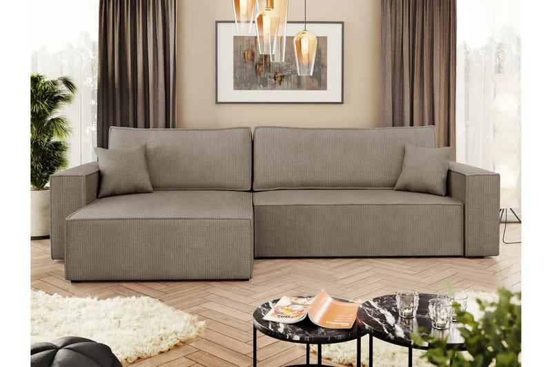 Hobson Sovesofa med Sjeselong 3-seter i Plysj - Brun - Møbler - Sofaer - Sovesofaer - Sovesofa divan