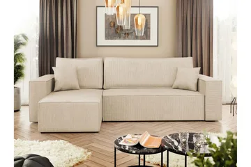 Hobson Sovesofa med Sjeselong 3-seter i Plysj - Beige - Møbler - Sofaer - Sovesofaer - Sovesofa divan