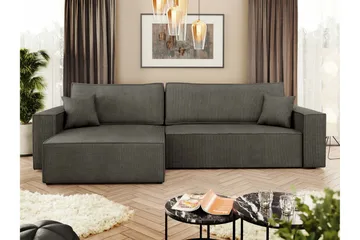 Hobson Sovesofa med Sjeselong 3-seter i Plysj - Grå - Møbler - Sofaer - Sovesofaer - Sovesofa divan