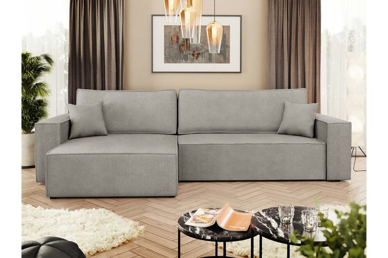 Hobson Sovesofa med Sjeselong 3-seter i Plysj - Grå - Møbler - Sofaer - Sovesofaer - Sovesofa divan