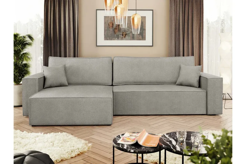 Hobson Sovesofa med Sjeselong 3-seter i Plysj - Grå - Møbler - Sofaer - Sovesofaer - Sovesofa divan