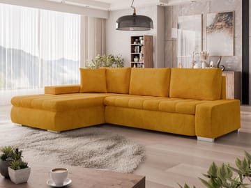 Irja 4-seters sovesofa med sjeselong, venstrevendt - gul - Møbler - Sofaer - Sovesofaer - Hjørnesovesofa