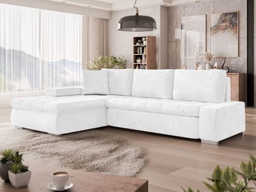 Irja 4-seters sovesofa med sjeselong, venstrevendt - Hvit - Møbler - Sofaer - Sovesofaer - Hjørnesovesofa