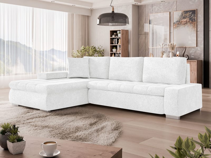 Irja 4-seters sovesofa med sjeselong, venstrevendt - Hvit - Møbler - Sofaer - Sovesofaer - Hjørnesovesofa