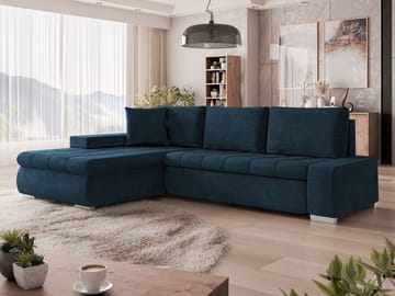 Irja 4-seters sovesofa med sjeselong, venstrevendt - Mørkeblå - Møbler - Sofaer - Sovesofaer - Hjørnesovesofa