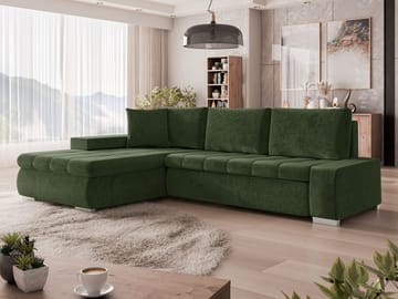Irja 4-seters sovesofa med sjeselong, venstrevendt - Mørkegrønn - Møbler - Sofaer - Sovesofaer - Langsgående sovesofa