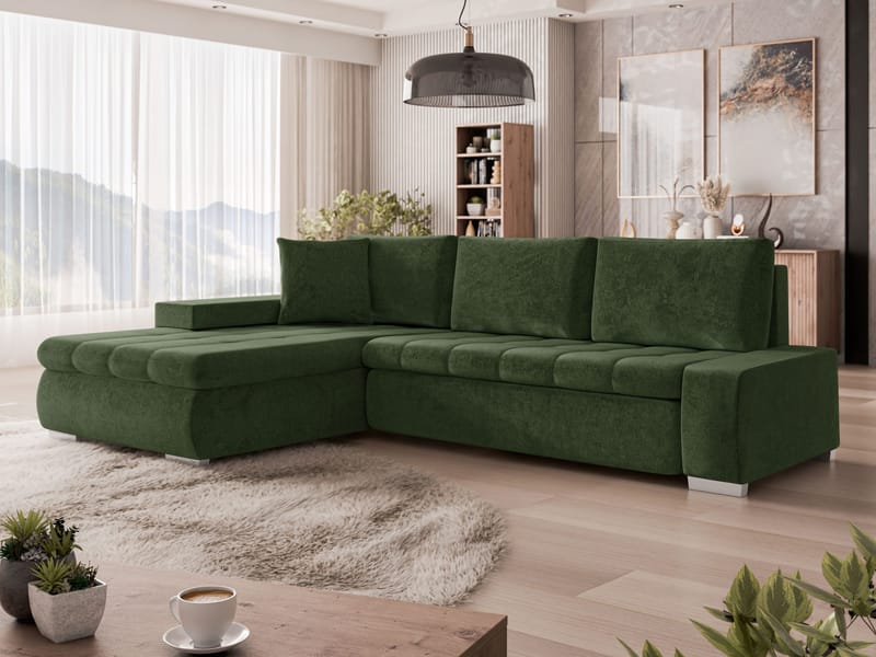 Irja 4-seters sovesofa med sjeselong, venstrevendt - Mørkegrønn - Møbler - Sofaer - Sovesofaer - Langsgående sovesofa