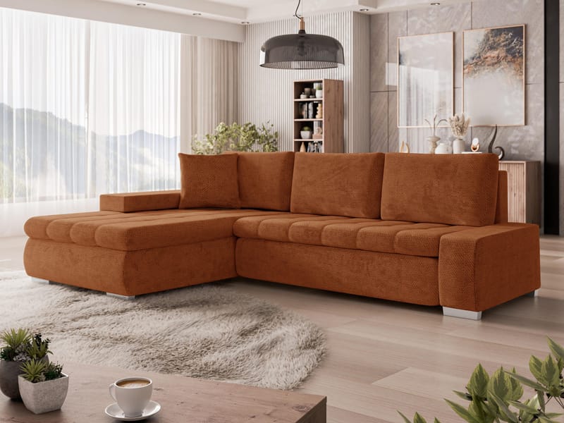 Irja 4-seters sovesofa med sjeselong, venstrevendt - Rødbrun - Møbler - Sofaer - Sovesofaer - Hjørnesovesofa