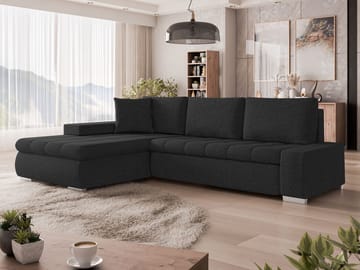 Irja 4-seters sovesofa med sjeselong, venstrevendt - Svart - Møbler - Sofaer - Sovesofaer - Hjørnesovesofa