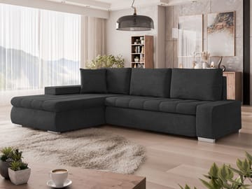 Irja 4-seters sovesofa med sjeselong, venstrevendt - Svart - Møbler - Sofaer - Sovesofaer - Hjørnesovesofa