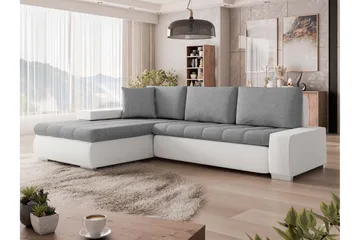 Irja Sovesofa med Sjeselong 3-seter i Kunstlær - Hvit / Grå - Møbler - Sofaer - Sovesofaer - Sovesofa divan