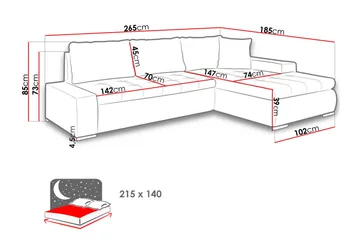 Irja Sovesofa med Sjeselong 3-seter i Kunstlær - Hvit / Grå - Møbler - Sofaer - Sovesofaer - Sovesofa divan