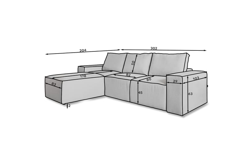 Kamli Sovesofa m. Divan med Oppbevaring - Lysegrå - Møbler - Sofaer - Sovesofaer - Langsgående sovesofa
