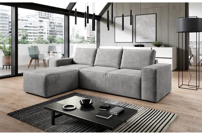 Kamli Sovesofa m. Divan med Oppbevaring - Lysegrå - Møbler - Sofaer - Sovesofaer - Langsgående sovesofa