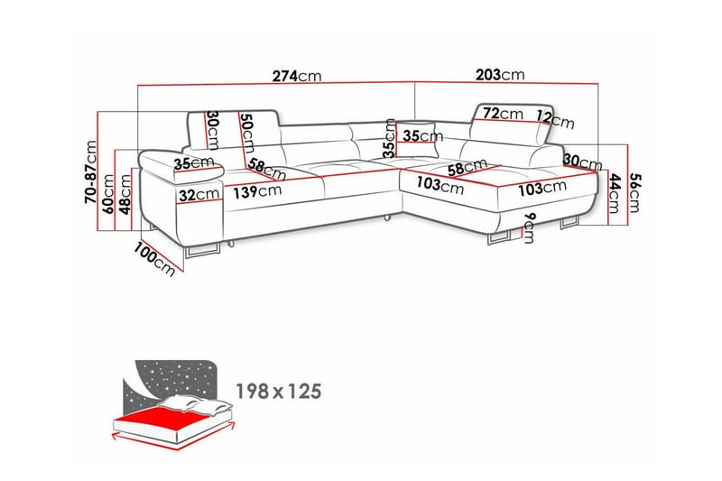 Kintore 3-seters Hjørnesovesofa - Møbler - Sofaer - Sovesofaer - Langsgående sovesofa