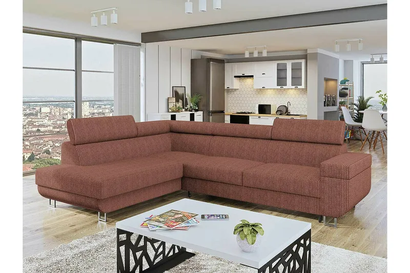 Kintore 3-sits Hörnbäddsoffa Light brown - Møbler - Sofaer - Sovesofaer - Langsgående sovesofa