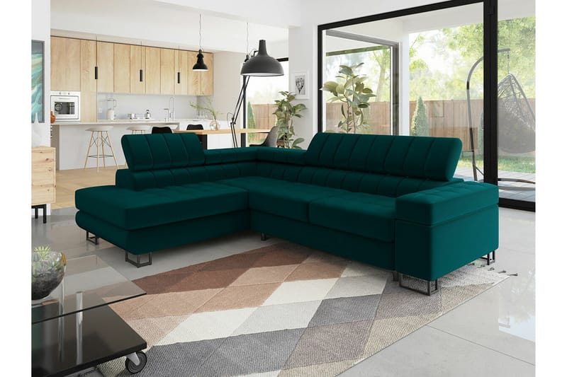 Kintore 3-sits Hörnbäddsoffa NO_BRAND Dark green - Møbler - Sofaer - Sovesofaer - Langsgående sovesofa