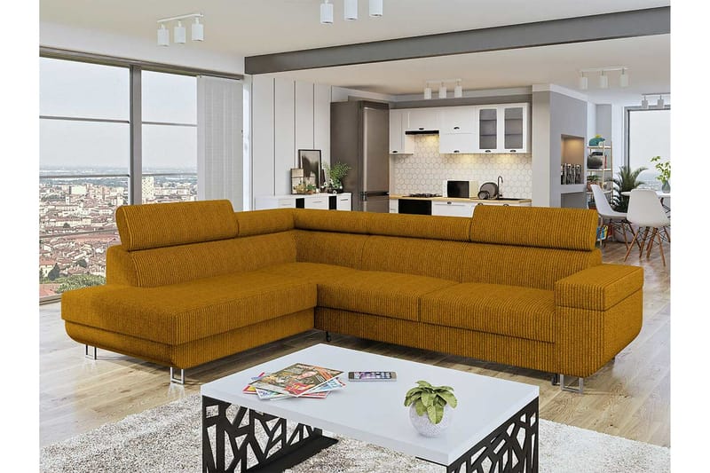 Kintore 3-sits Hörnbäddsoffa NO_BRAND Dark yellow - Møbler - Sofaer - Sovesofaer - Langsgående sovesofa