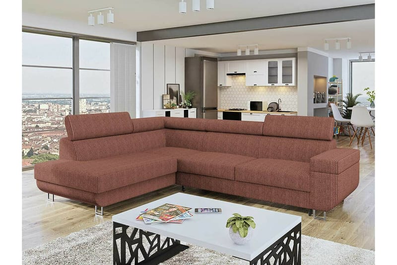 Kintore 3-sits Hörnbäddsoffa NO_BRAND Light brown - Møbler - Sofaer - Sovesofaer - Langsgående sovesofa