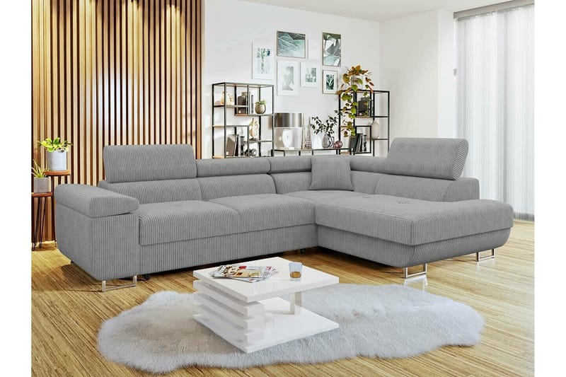 Kintore 4-seter Høyrevendt L-formet Hjørnesovesofa 125x198 cm i Kordfløyel - Grå - Møbler - Sofaer - Sovesofaer - Langsgående sovesofa