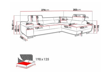 Kintore 4-seter Høyrevendt L-formet Hjørnesovesofa 125x198 cm i Kordfløyel - Grå - Møbler - Sofaer - Sovesofaer - Langsgående sovesofa