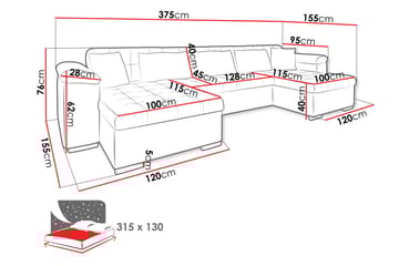 Kinzer Dobbel Sovesofa 4-Seters - Grønn - Møbler - Sofaer - Sovesofaer - U sovesofa