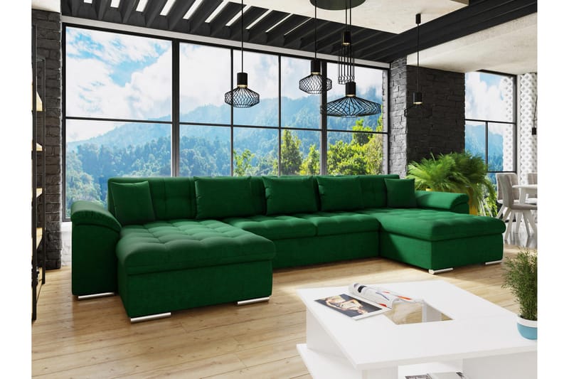 Kinzer Dobbel Sovesofa 4-Seters - Grønn - Møbler - Sofaer - Sovesofaer - U sovesofa