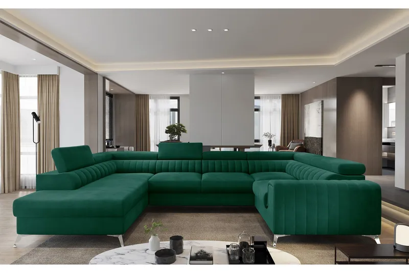 Kotori Hjørnesovesofa m. Sjeselong, Grønn