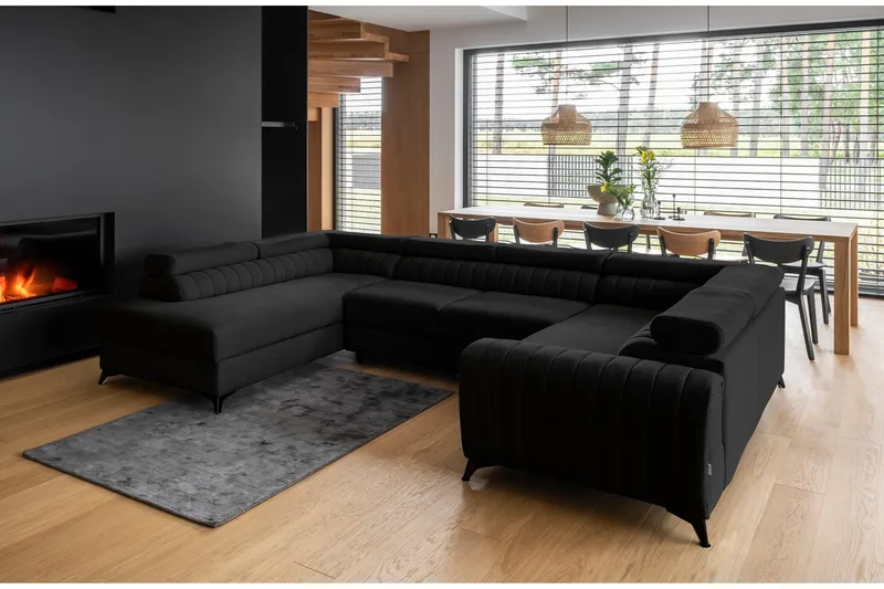 Kotori Hjørnesovesofa m. Sjeselong, Svart