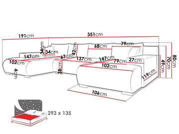 Krysen 4-seters sovesofa med dobbeltdivan - beige - Møbler - Sofaer - Sovesofaer - Hjørnesovesofa