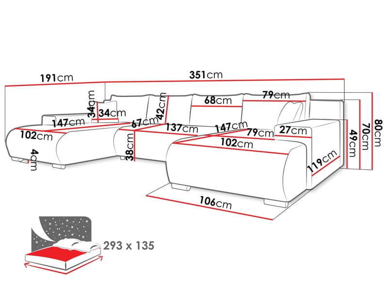 Krysen 4-seters sovesofa med dobbeltdivan - beige - Møbler - Sofaer - Sovesofaer - Hjørnesovesofa