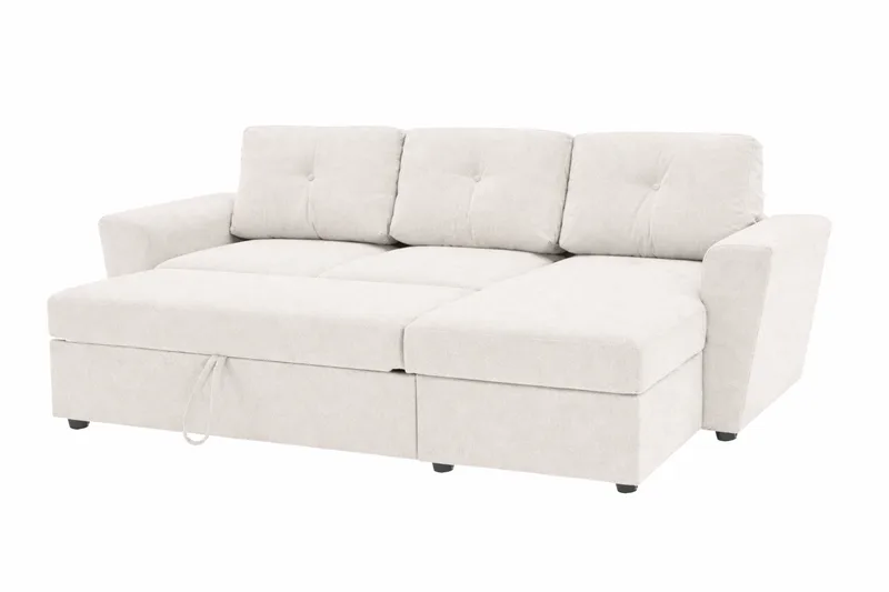 Leia 3-seters vendbar sovesofa med sjeselong og oppbevaring - Beige - Møbler - Sofaer - Sovesofaer - Sovesofa divan
